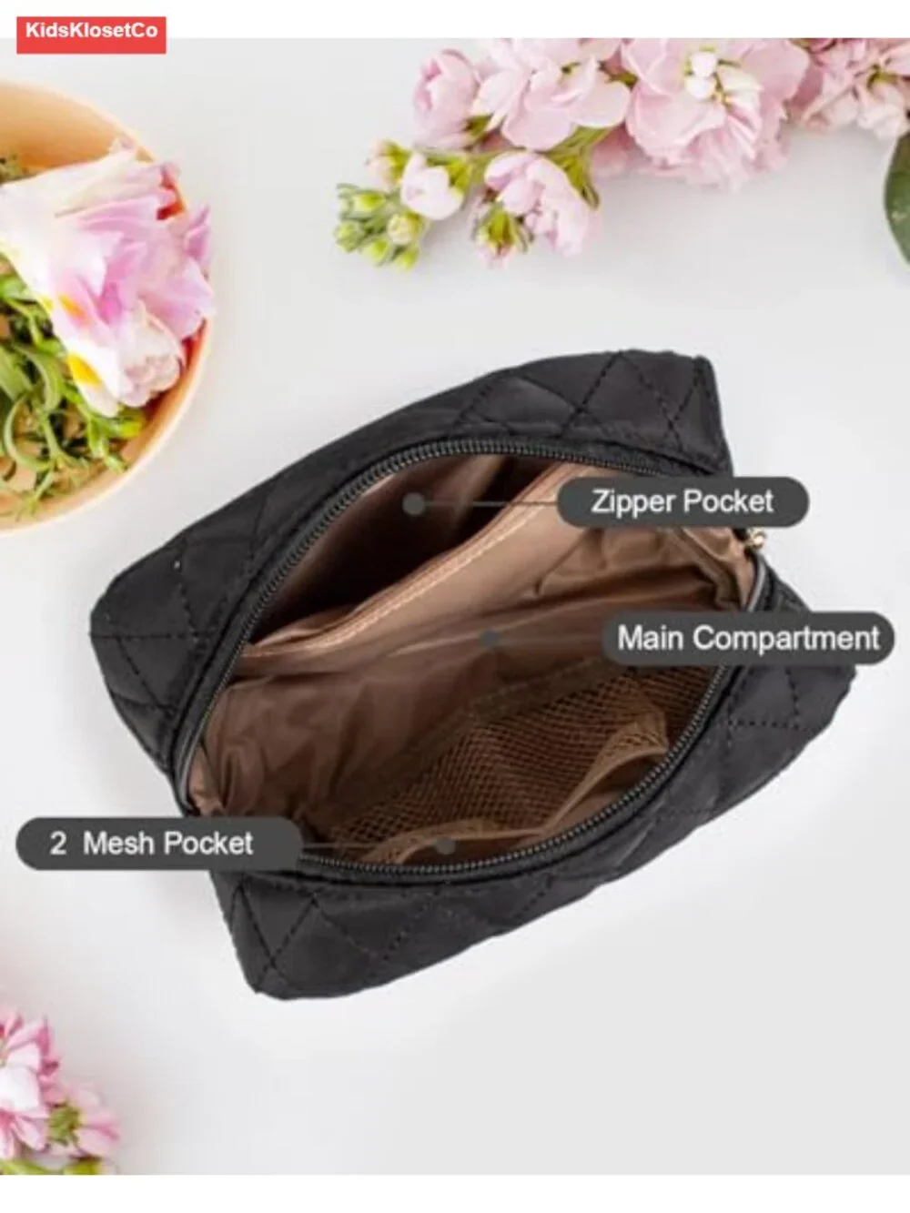 Quilted Travel Makeup Bag Water-Resistant Cosmetic Organizer Zipper Pouch